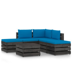 Salon de jardin 6 pcs avec coussins Bois imprégné de gris