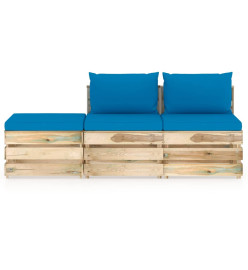 Salon de jardin 3 pcs avec coussins Bois imprégné de vert