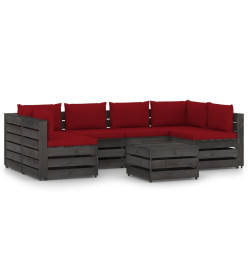 Salon de jardin 7 pcs avec coussins Bois imprégné de gris