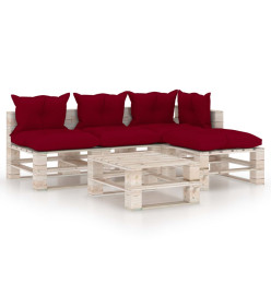 Salon palette de jardin 5 pcs avec coussins bois de pin