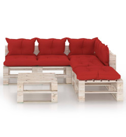 Salon palette de jardin 6 pcs avec coussins bois de pin