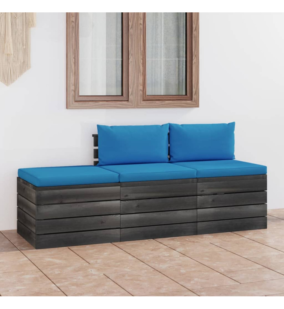 Salon palette de jardin 3 pcs avec coussins Bois de pin massif Salon palette de jardin 3 pcs avec coussins Bois de pin massif