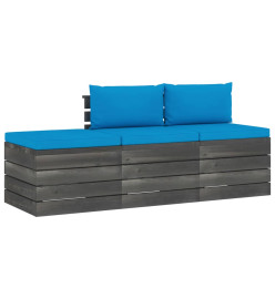 Salon palette de jardin 3 pcs avec coussins Bois de pin massif