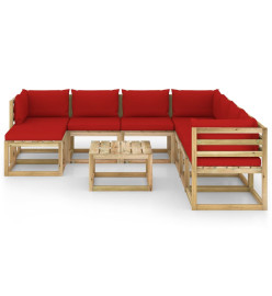 Salon de jardin 9 pcs avec coussins bois de pin imprégné