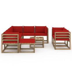Salon de jardin 10 pcs avec coussins Rouge