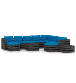 Salon de jardin 12 pcs avec coussins Bois imprégné de gris