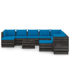 Salon de jardin 12 pcs avec coussins Bois imprégné de gris