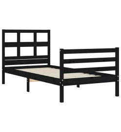 Cadre de lit avec tête de lit noir 90x200 cm bois massif