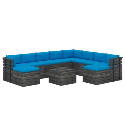 Salon palette de jardin 11 pcs avec coussins Bois de pin massif