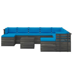 Salon palette de jardin 11 pcs avec coussins Bois de pin massif