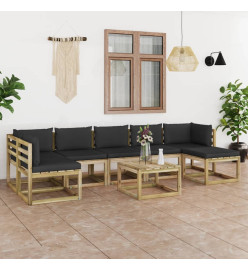 Salon de jardin 8 pcs avec coussins bois de pin imprégné