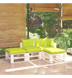 Salon palette de jardin 4 pcs avec coussins bois de pin