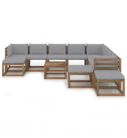 Salon de jardin 12 pcs avec coussins Gris