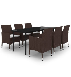 Ensemble à dîner de jardin coussins 7 pcs Résine tressée Verre