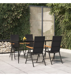 Ensemble à dîner de jardin 5 pcs Noir et marron Résine tressée