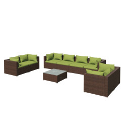 Salon de jardin 9 pcs avec coussins Résine tressée Marron