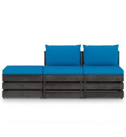 Salon de jardin 3 pcs avec coussins Bois imprégné de gris