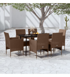 Mobilier de salle à manger de jardin coussins 7 pcs Marron/noir
