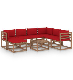 Salon de jardin 8 pcs avec coussins Rouge