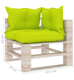 Canapé d'angle palette de jardin avec coussins bois de pin