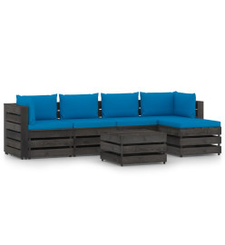 Salon de jardin 6 pcs avec coussins Bois imprégné de gris