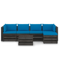 Salon de jardin 6 pcs avec coussins Bois imprégné de gris