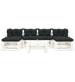 Salon palette de jardin 7 pcs avec coussins anthracite bois