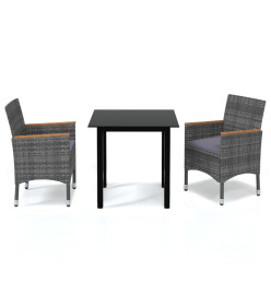 Mobilier à dîner de jardin et coussins 3pcs Résine tressée Gris