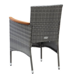 Mobilier à dîner de jardin et coussins 3pcs Résine tressée Gris