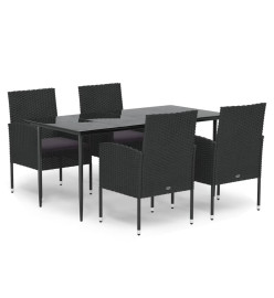 Mobilier à dîner de jardin et coussins 5pcs Noir Résine tressée