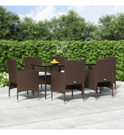 Mobilier de salle à manger de jardin coussins 7 pcs Marron/noir