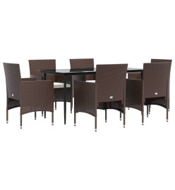 Mobilier de salle à manger de jardin coussins 7 pcs Marron/noir