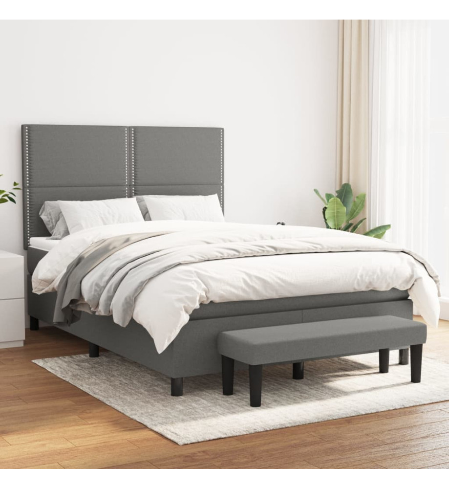 Lit à sommier tapissier avec matelas Gris foncé 140x200cm Tissu Lit à sommier tapissier avec matelas Gris foncé 140x200cm Tissu