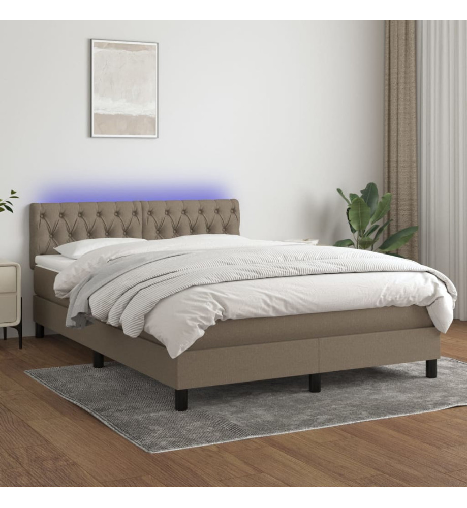 Sommier tapissier avec matelas et LED Taupe 140x200 cm Tissu Sommier tapissier avec matelas et LED Taupe 140x200 cm Tissu
