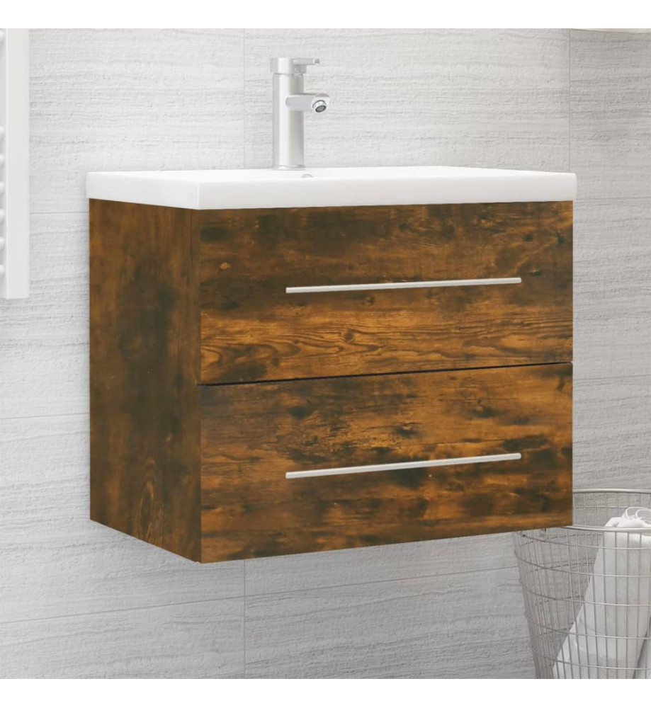 Meuble lavabo avec bassin intégré Chêne fumé Bois d'ingénierie