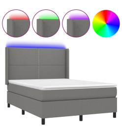Sommier tapissier et matelas et LED Gris foncé 140x200 cm Tissu