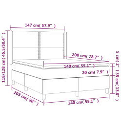 Sommier tapissier et matelas et LED Gris foncé 140x200 cm Tissu
