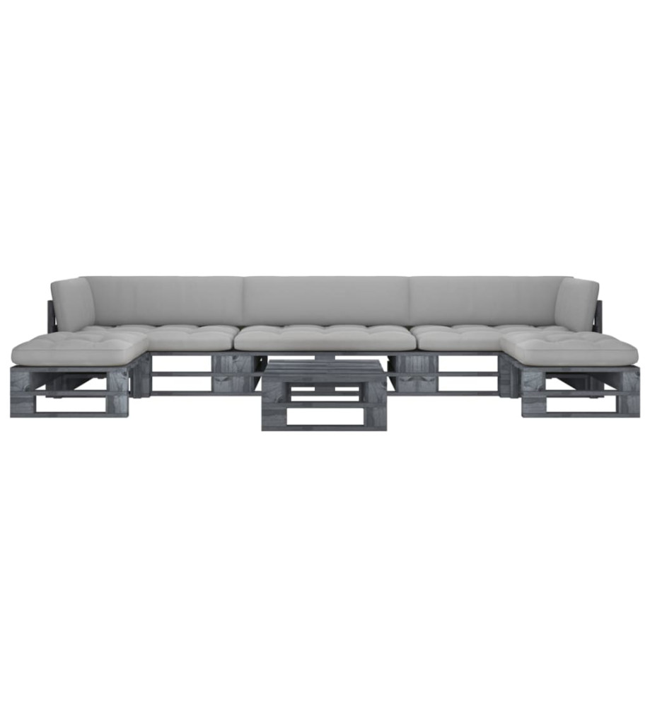 Salon de jardin palette 6pcs avec coussins pin imprégné de gris Salon de jardin palette 6pcs avec coussins pin imprégné de gris
