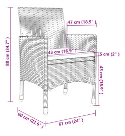 Ensemble à dîner de jardin coussins 5 pcs Résine tressée Verre