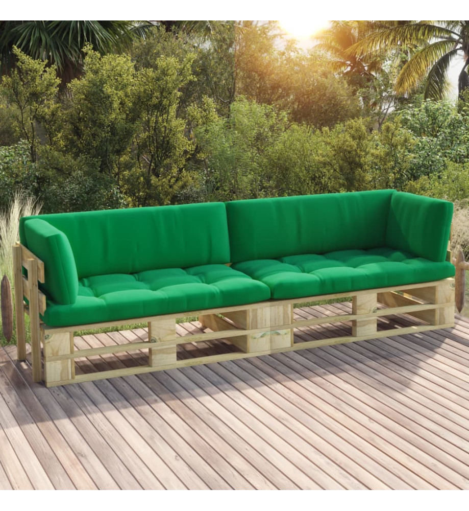 Canapé palette 2 places avec coussins Pin imprégné de vert Canapé palette 2 places avec coussins Pin imprégné de vert