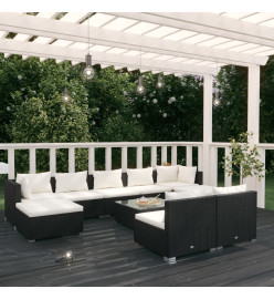 Salon de jardin 10 pcs avec coussins Noir Résine tressée