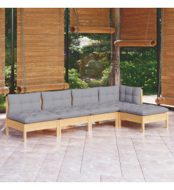 Salon de jardin 5 pcs avec coussins gris bois de pin