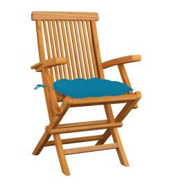 Chaises de jardin avec coussins bleu clair 3 pcs Teck massif