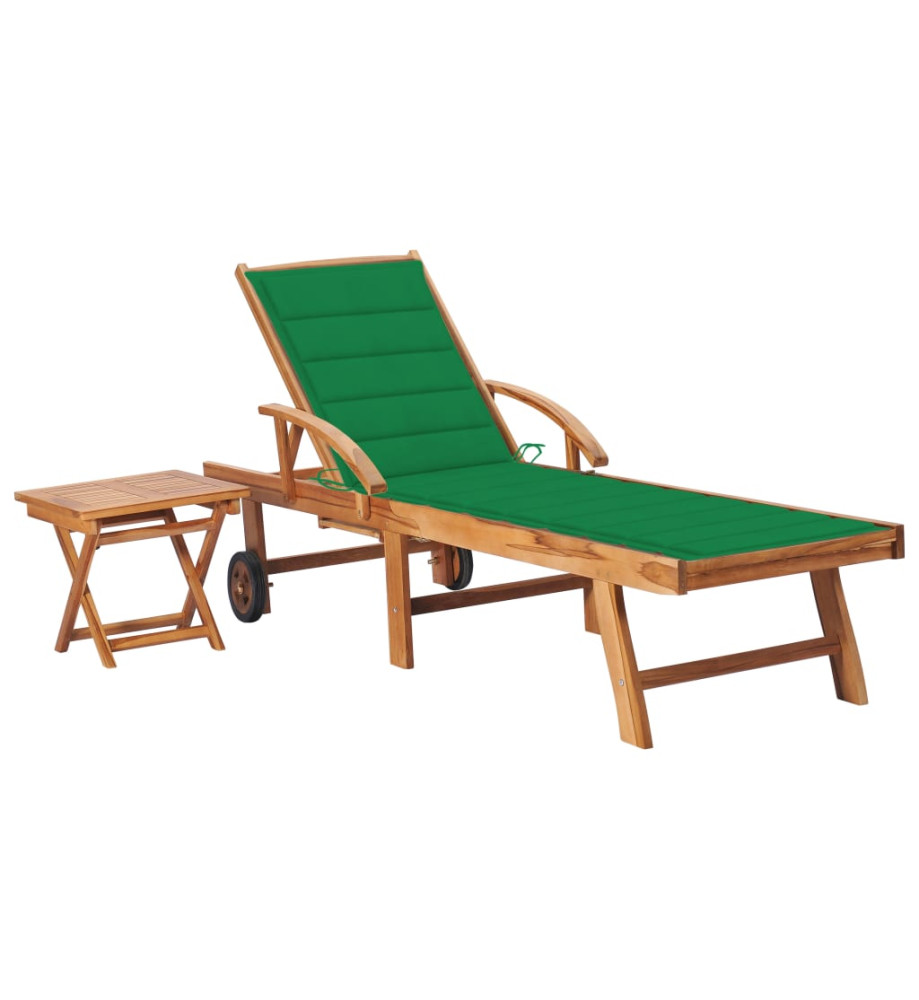Chaise longue avec table et coussin Bois de teck solide Chaise longue avec table et coussin Bois de teck solide
