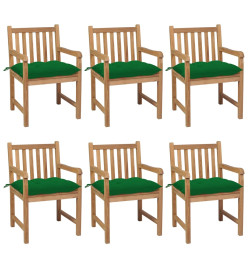 Chaises de jardin 6 pcs avec coussins vert Bois de teck solide