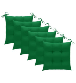 Chaises de jardin 6 pcs avec coussins vert Bois de teck solide