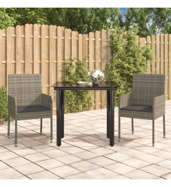 Mobilier à dîner de jardin 3pcs avec coussins noir et gris