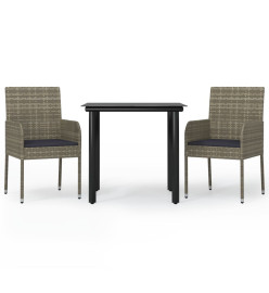 Mobilier à dîner de jardin 3pcs avec coussins noir et gris