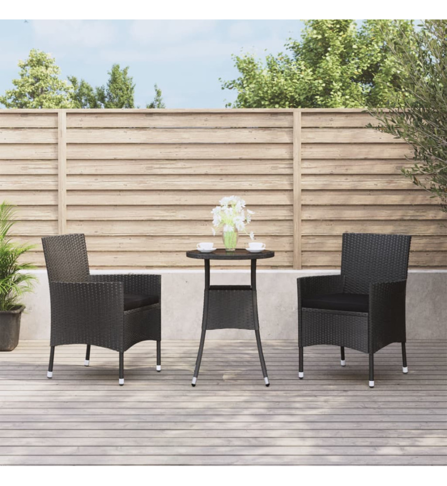 Ensemble de bistro de jardin 3 pcs coussins noir poly rotin Ensemble de bistro de jardin 3 pcs coussins noir poly rotin