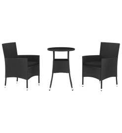 Ensemble de bistro de jardin 3 pcs coussins noir poly rotin